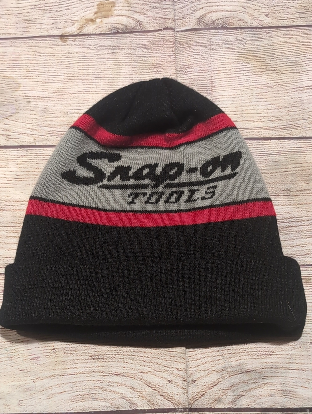 Snap On Tools Fold Over Black Gray Red Winter Hat Beanie